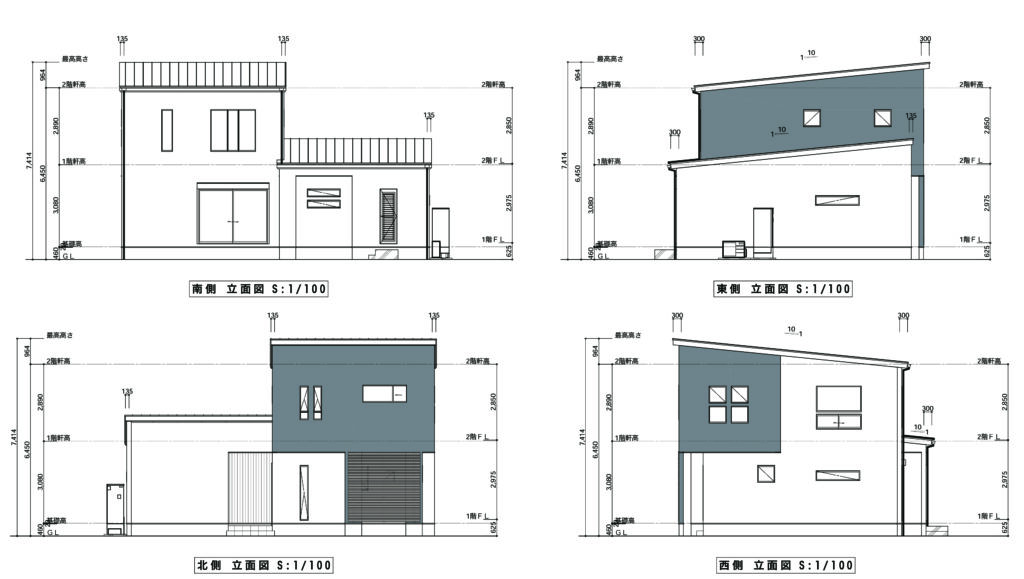 家の平面図の立面図